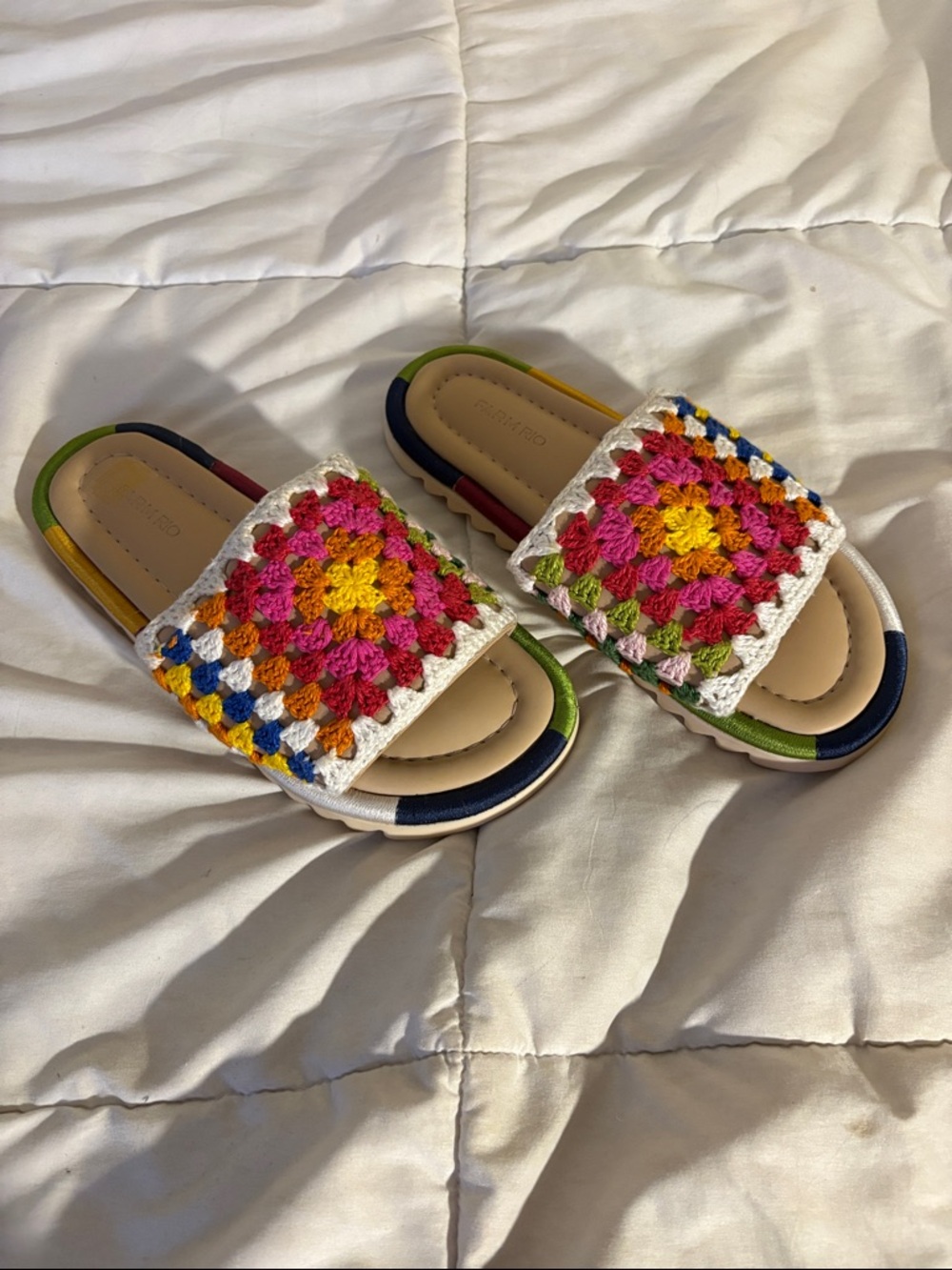 FARM Rio Crochet Slide Sandals with Granny Square Pattern